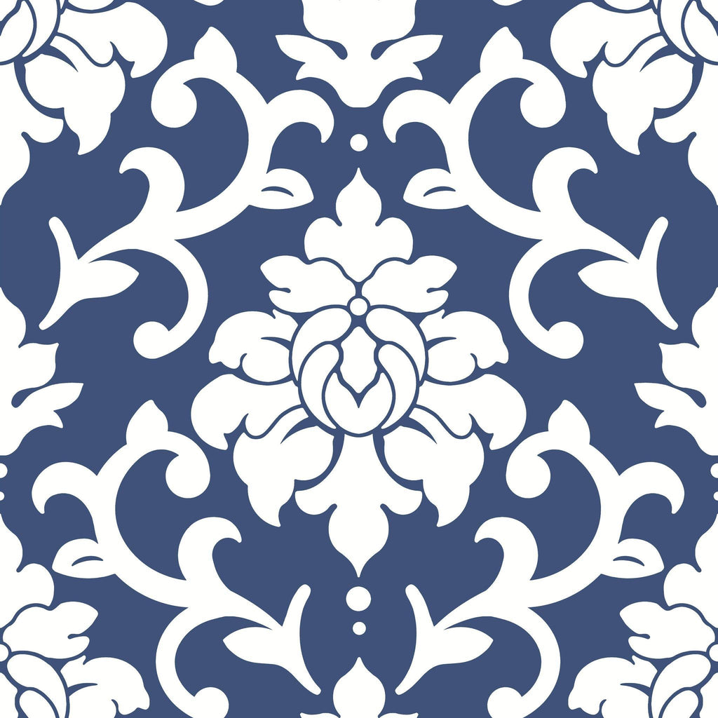 RoomMates Damask Peel & Stick indigo Wallpaper