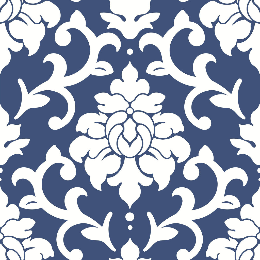 RoomMates Damask Peel & Stick indigo/white Wallpaper