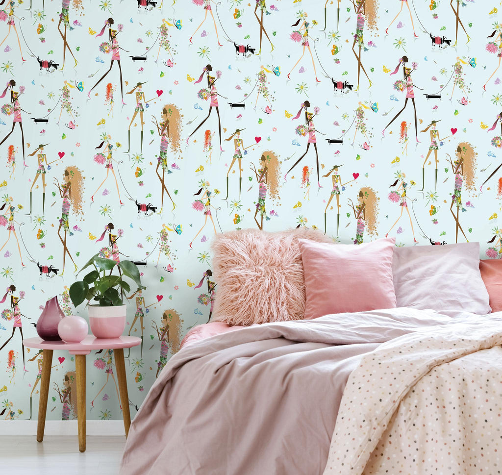 RoomMates Fun Chic Peel & Stick blue/pink Wallpaper