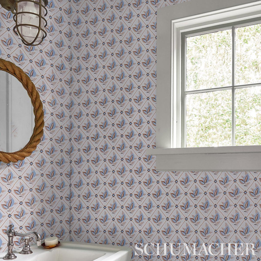 Schumacher Basile Trellis Delft & Sepia Wallpaper