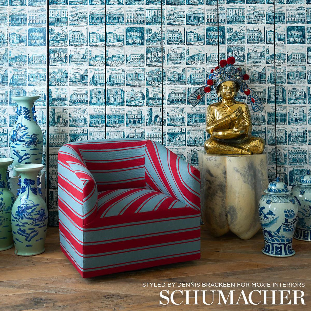 Schumacher Architecturra Teal Wallpaper