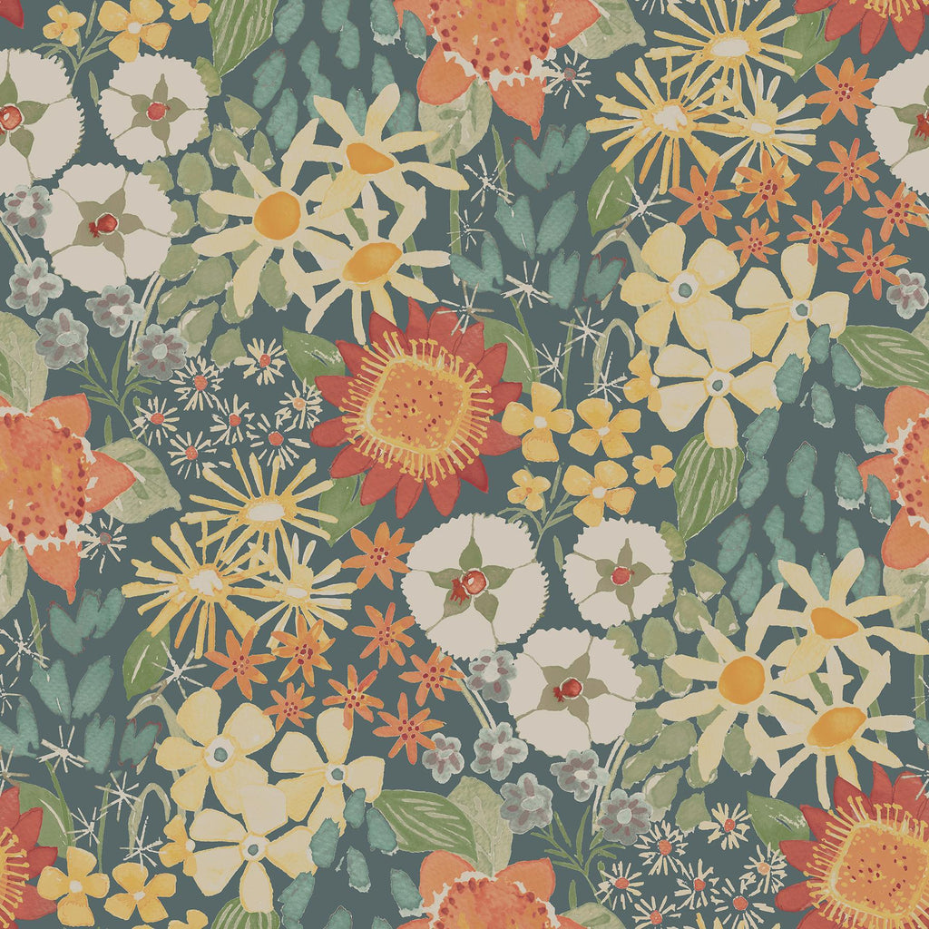 A-Street Prints Karina Teal Wildflower Garden Wallpaper