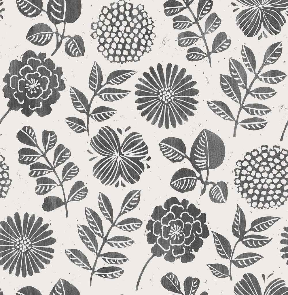 A-Street Prints Inge Black Floral Block Print Wallpaper