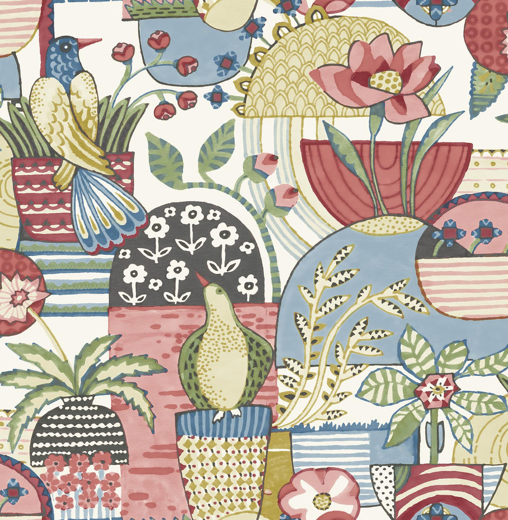 A-Street Prints Fika Blissful Birds & Blooms Rose Wallpaper