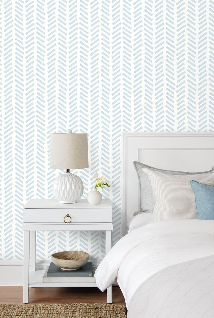 Seabrook Mod Chevron Sky Blue Wallpaper