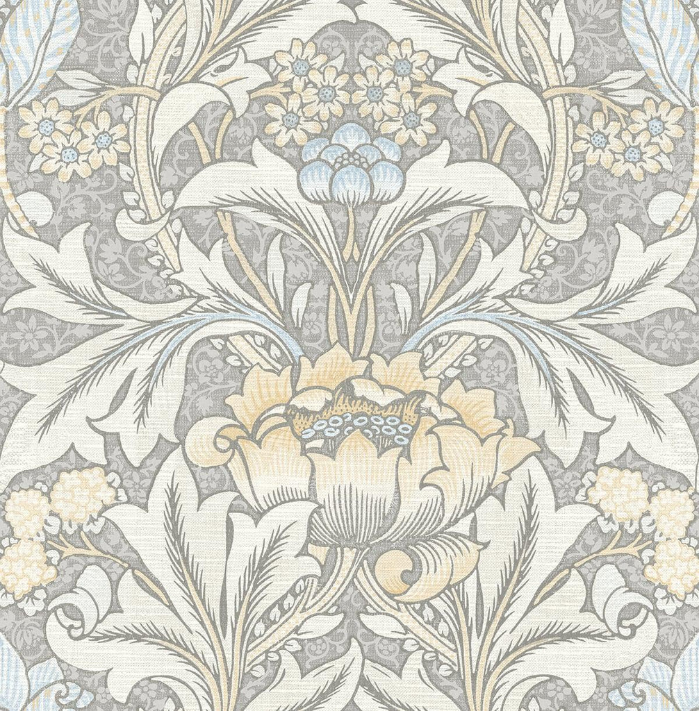 Seabrook Acanthus Floral Daydream Grey & Pearl Blue Wallpaper