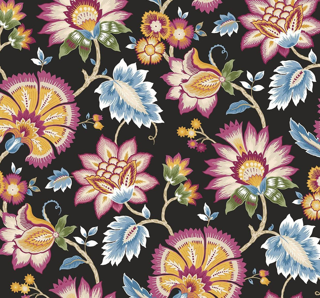 Seabrook Jacobean Blossom Floral Cosmic Black Wallpaper