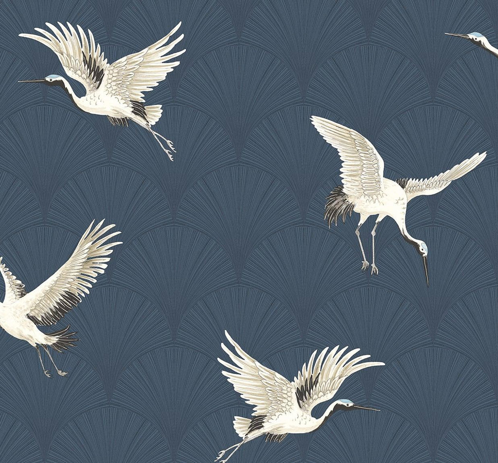 Seabrook Cranes Blue Wallpaper