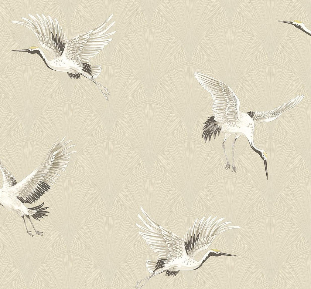 Seabrook Cranes Alba Beige Wallpaper