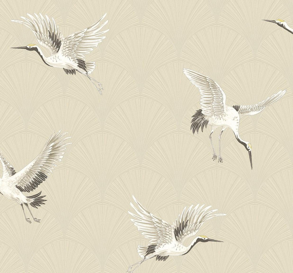 Seabrook Cranes Beige Wallpaper