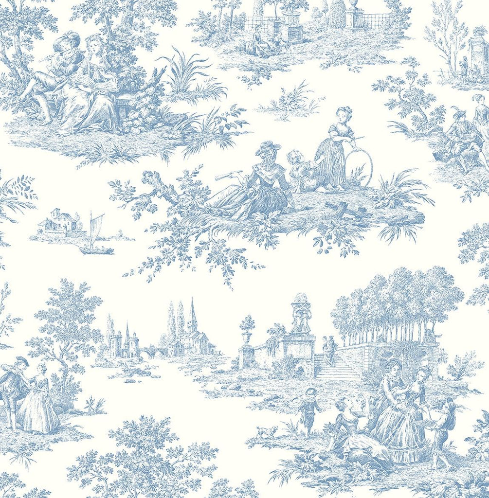 Seabrook Chateau Toile Blue Wallpaper