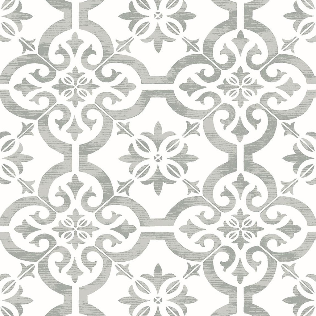 Seabrook Encaustic Faux Tile Harbor Mist Wallpaper