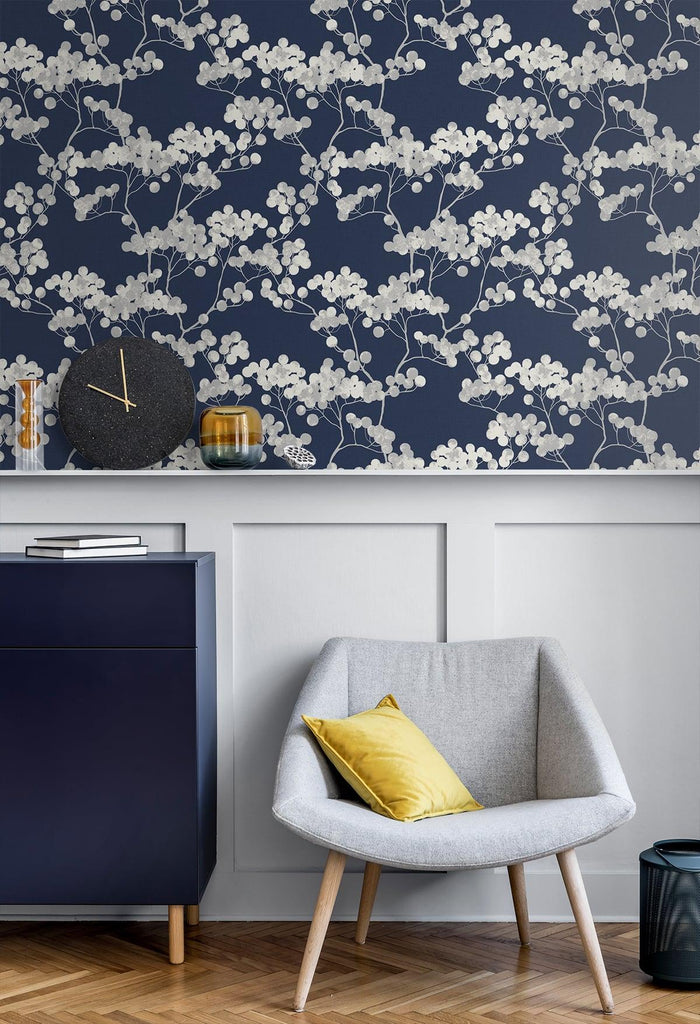 Seabrook Bayberry Blossom Blue Wallpaper