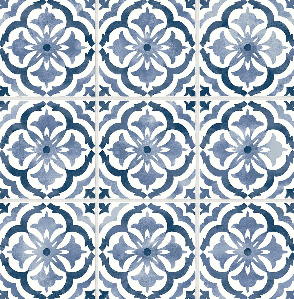 Seabrook Sorento Tile Navy Wallpaper