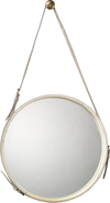 Decoratorsbest Round Steel Mirror, White Hide