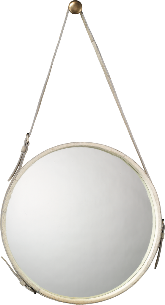 DecoratorsBest Round Steel Mirror, White Hide