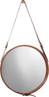 Decoratorsbest Small Round Steel Mirror, Brown Leather