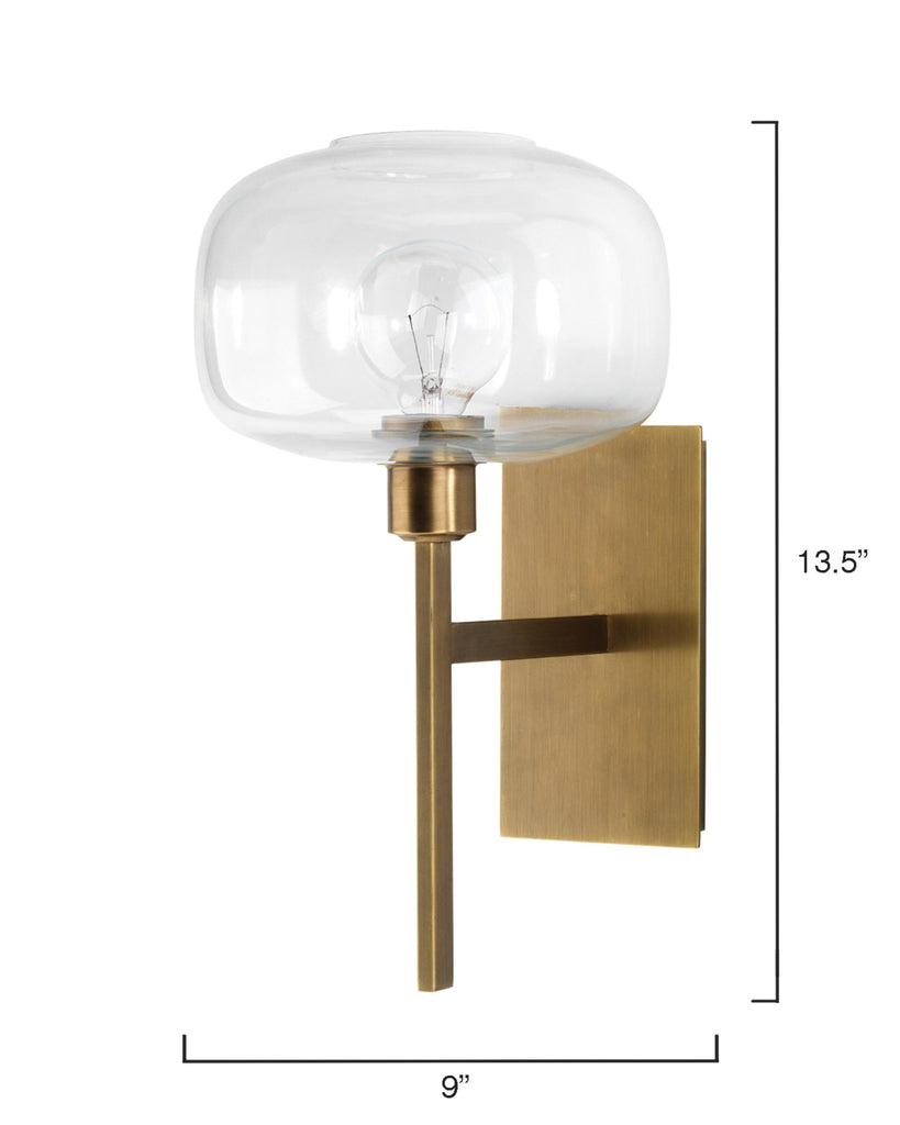 Jamie Young Scando Mod Antique Brass / Clear Glass Wall Sconces