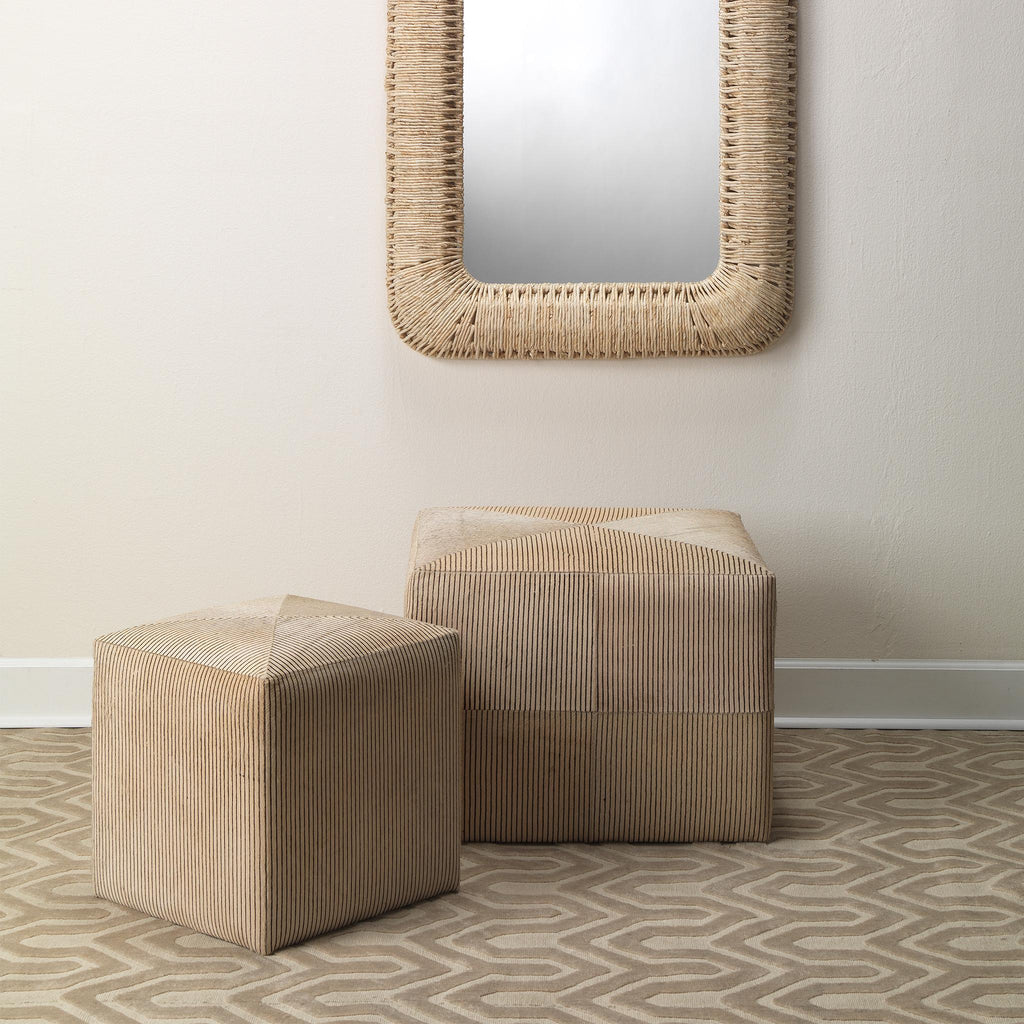 Jamie Young Pinstriped Ottoman Cream Furniture