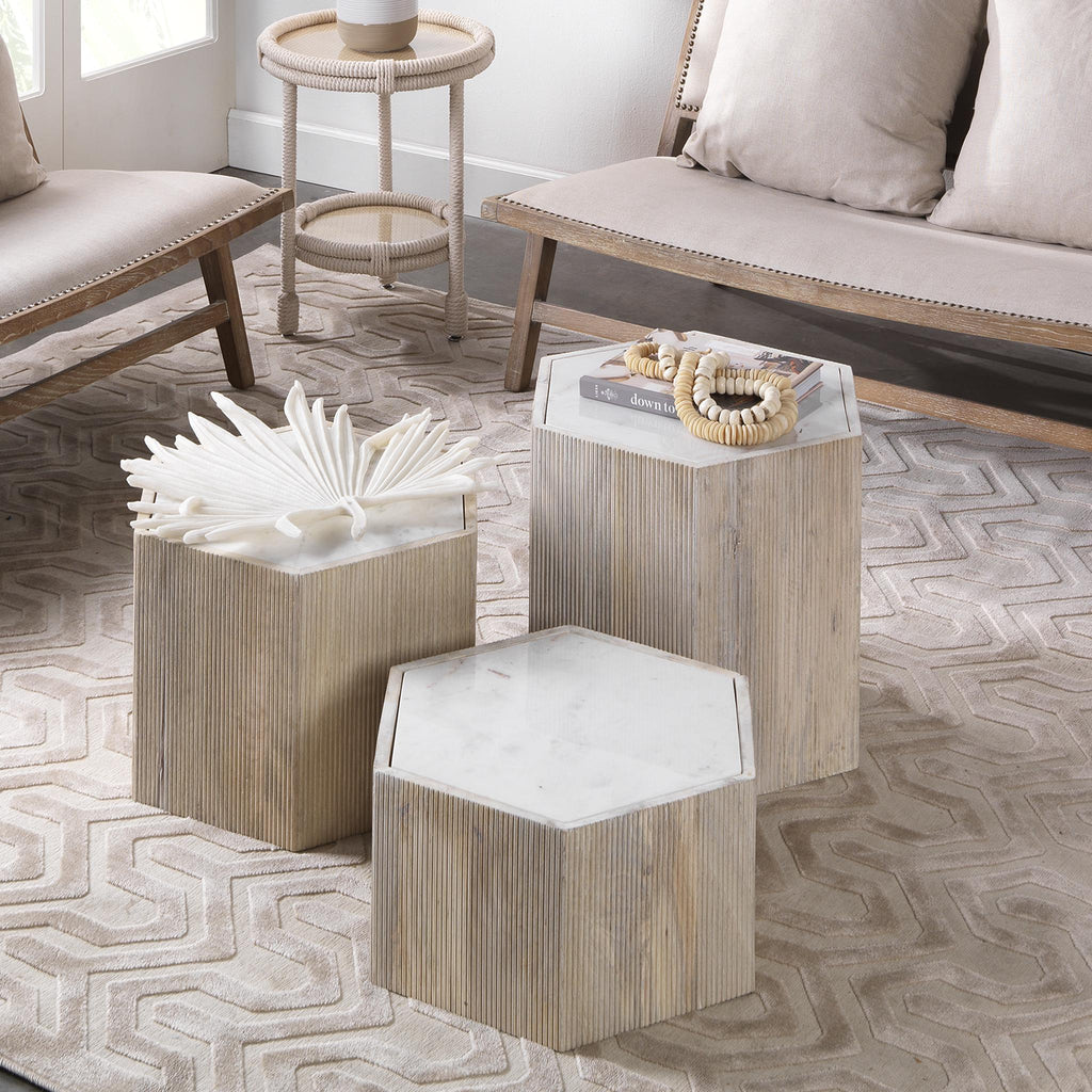 Jamie Young Argan Hexagon Table Cream Furniture