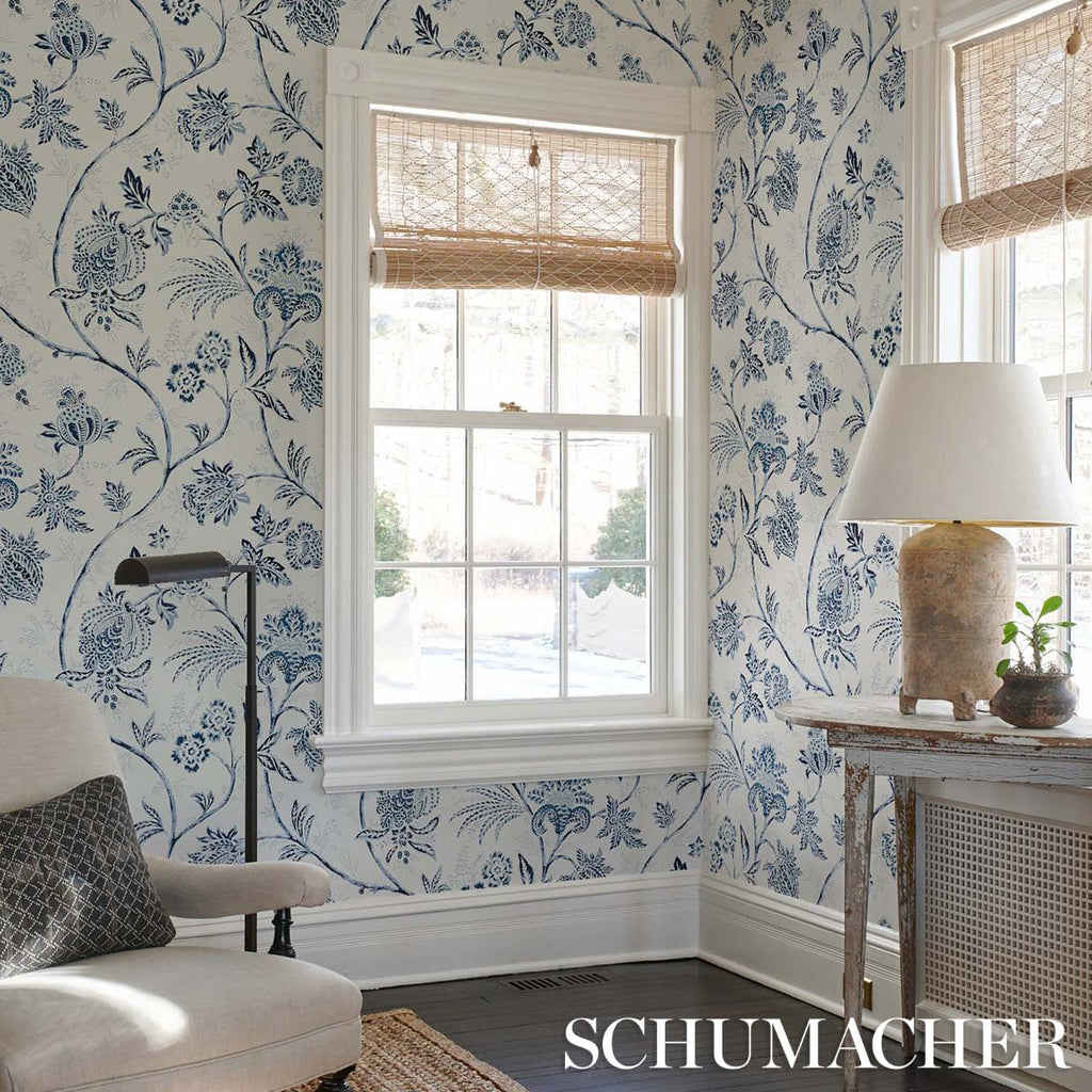 Schumacher Chinoiserie Vine Cobalt Wallpaper