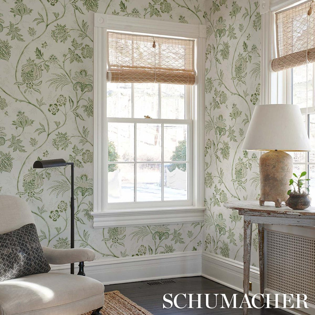 Schumacher Chinoiserie Vine Leaf Green Wallpaper