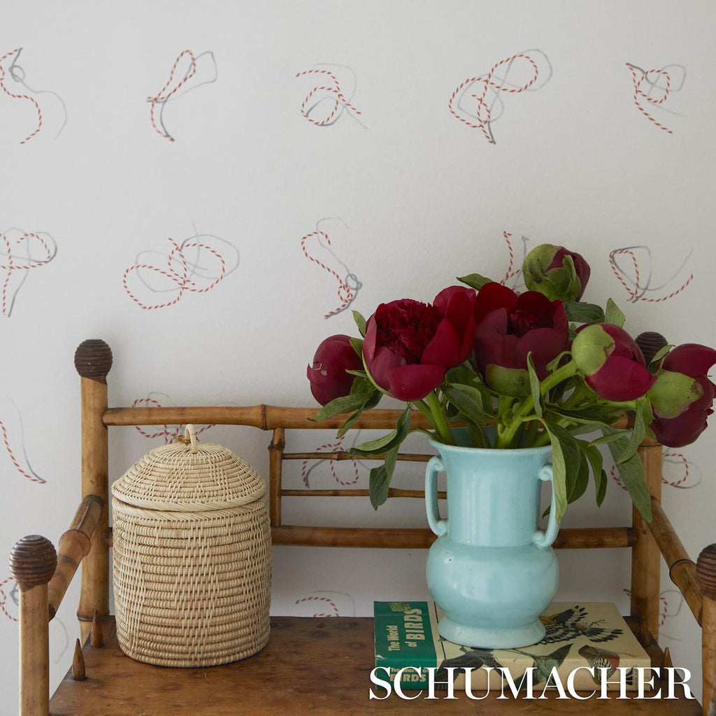 Schumacher Butcher String Red And White On Ivory Wallpaper