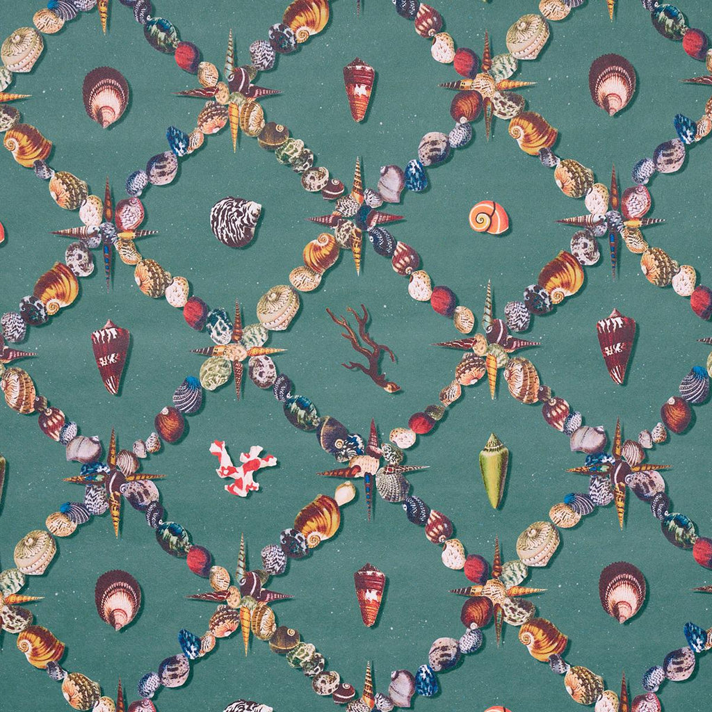 Schumacher Grotto Treillage Multi On Teal Wallpaper