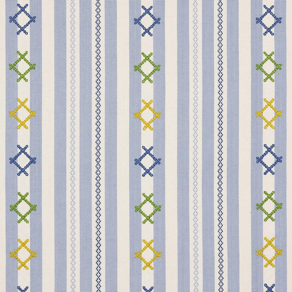 Schumacher Rhodes Stripe Sky Fabric