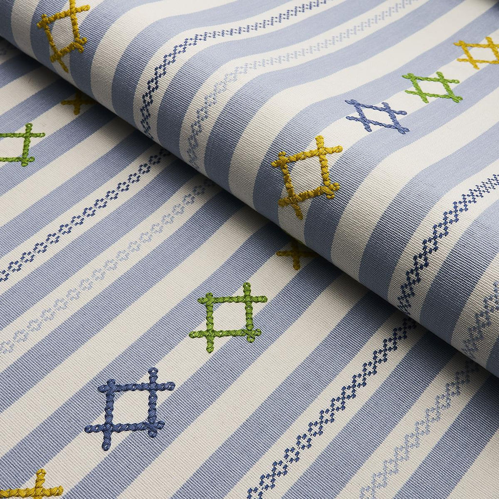 Schumacher Rhodes Stripe Sky Fabric