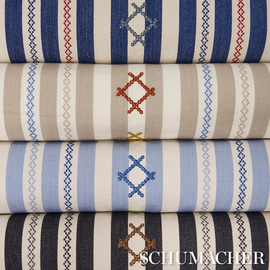 Schumacher Rhodes Stripe Sky Fabric