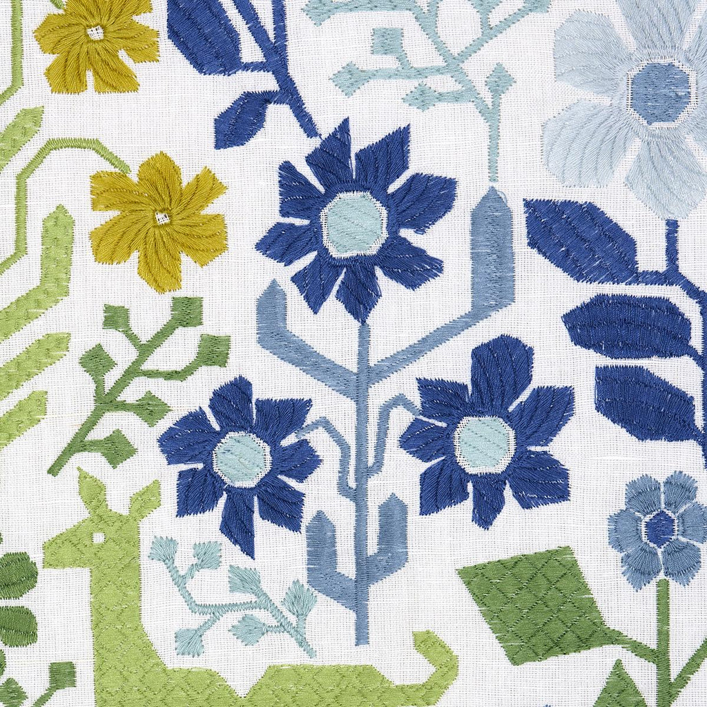 Schumacher Lupita Embroidery Green & Blue Fabric