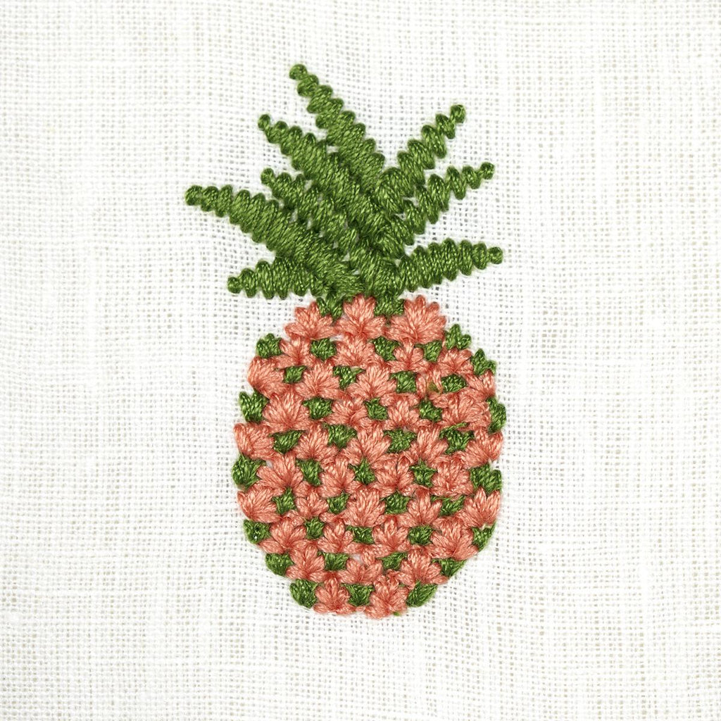 Schumacher Pineapple Embroidery Apricot On Ivory Fabric