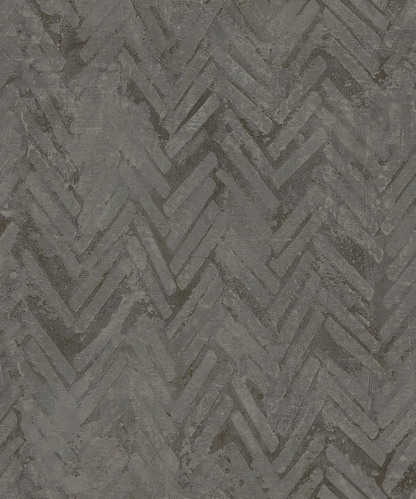 A-Street Prints Amesemi Distressed Herringbone Dark Grey Wallpaper