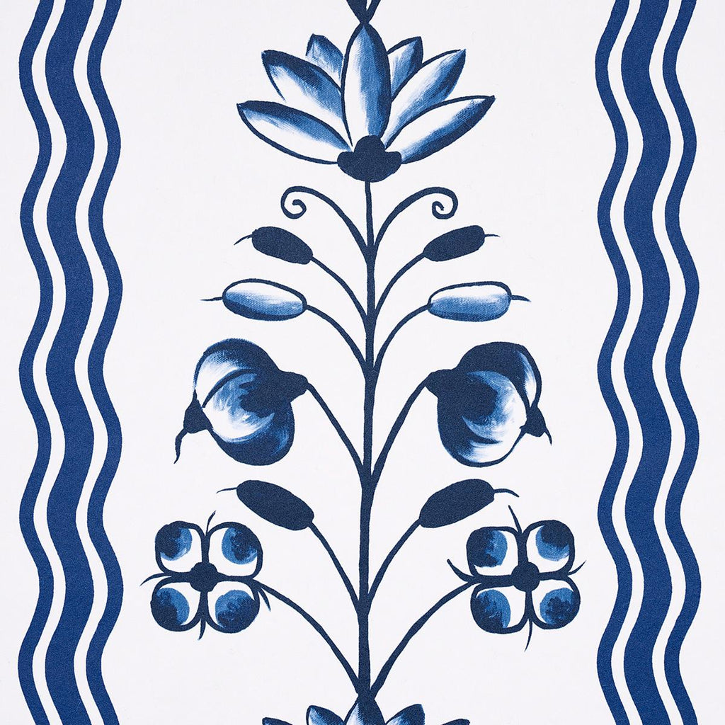 Schumacher Delft Waves Blue Wallpaper