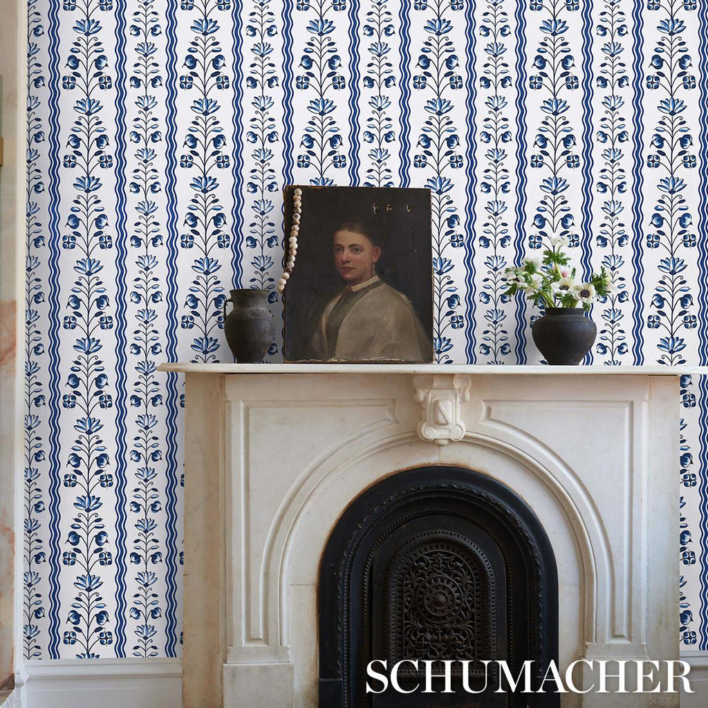 Schumacher Delft Waves Blue Wallpaper