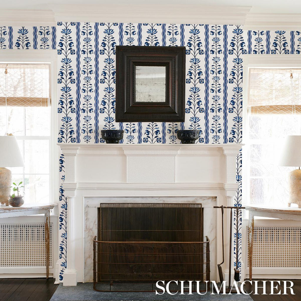 Schumacher Delft Waves Blue Wallpaper