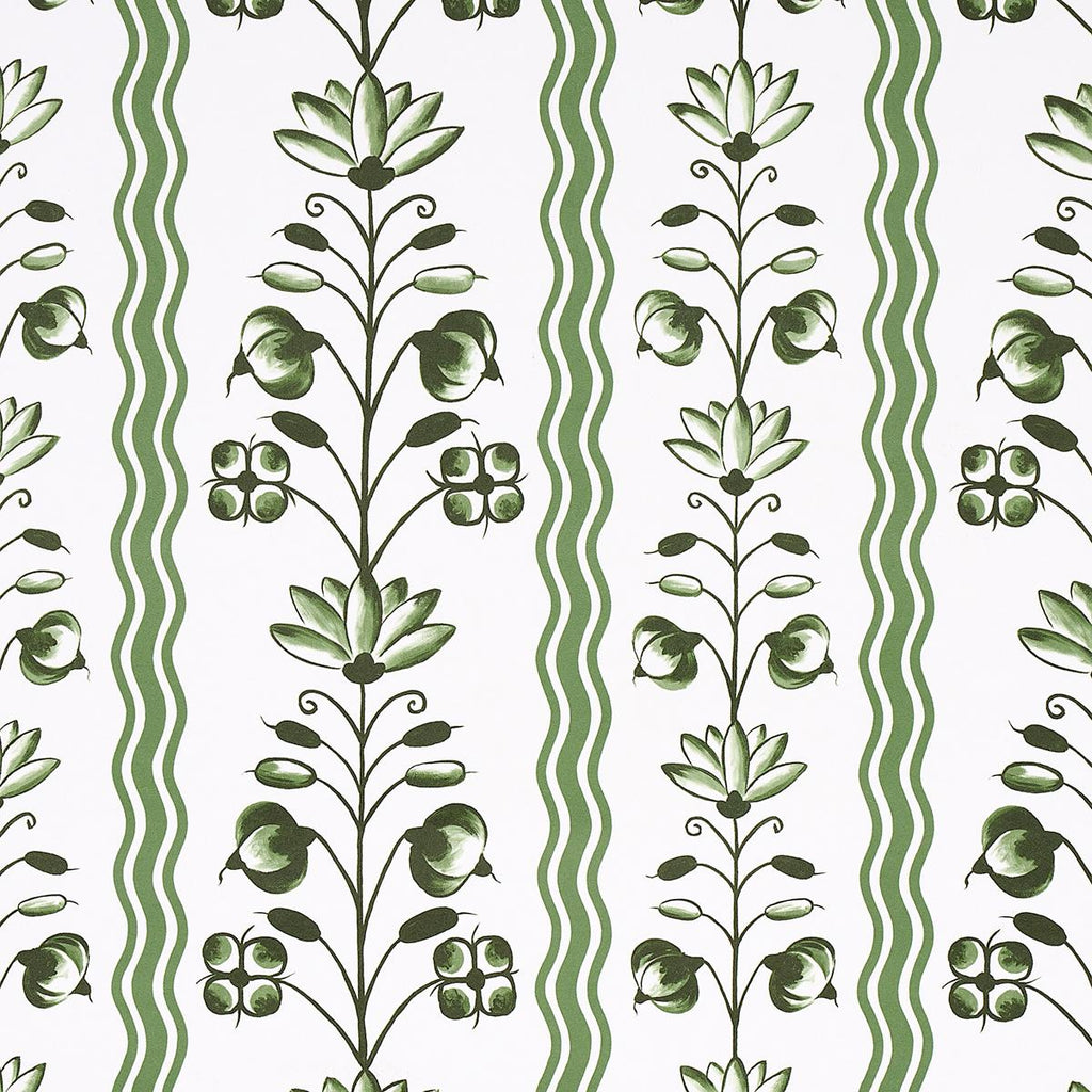 Schumacher Delft Waves Green Wallpaper