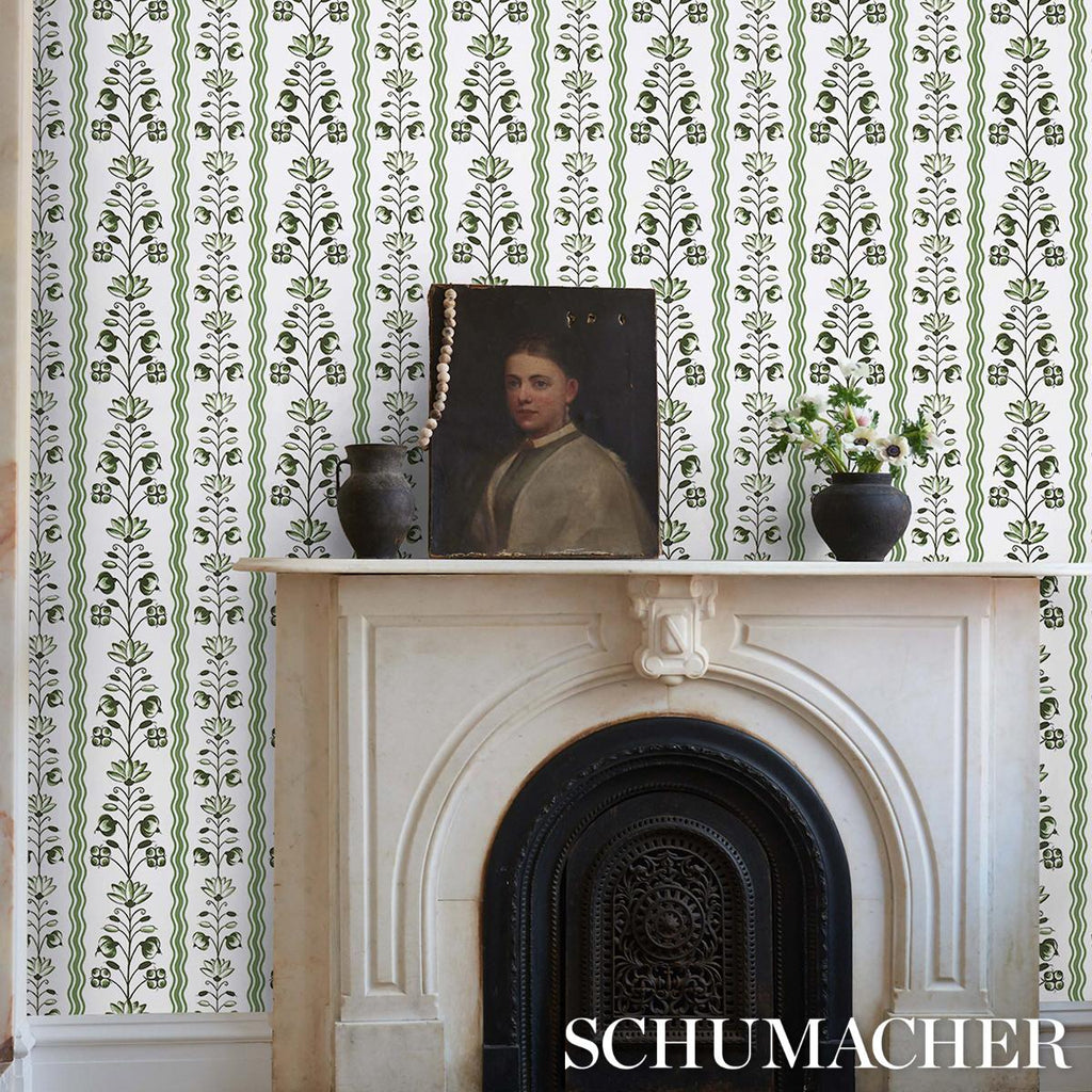 Schumacher Delft Waves Green Wallpaper