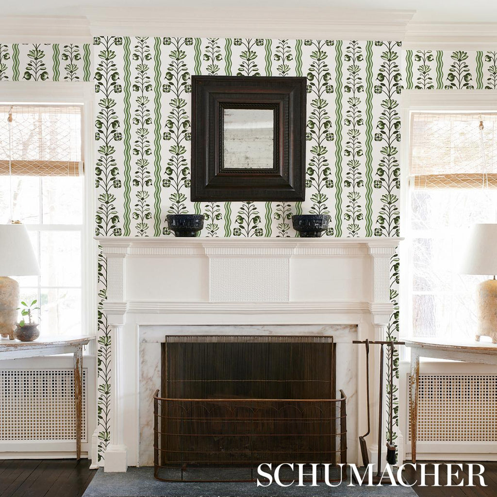 Schumacher Delft Waves Green Wallpaper