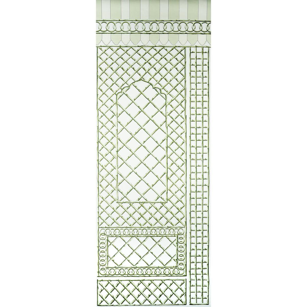 Schumacher Bamboo Trellis Panel B Green Wallpaper