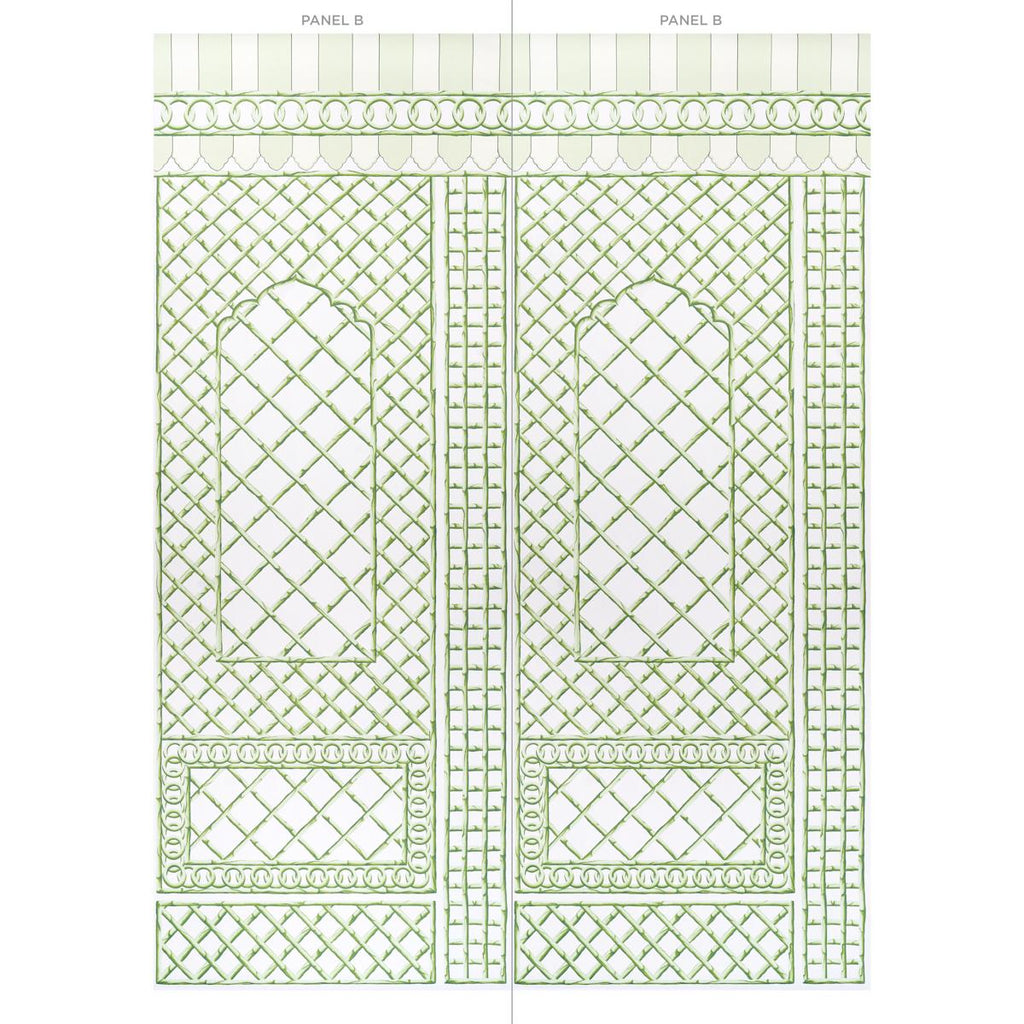 Schumacher Bamboo Trellis Panel B Green Wallpaper