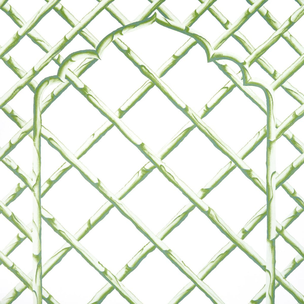 Schumacher Bamboo Trellis Panel B Green Wallpaper