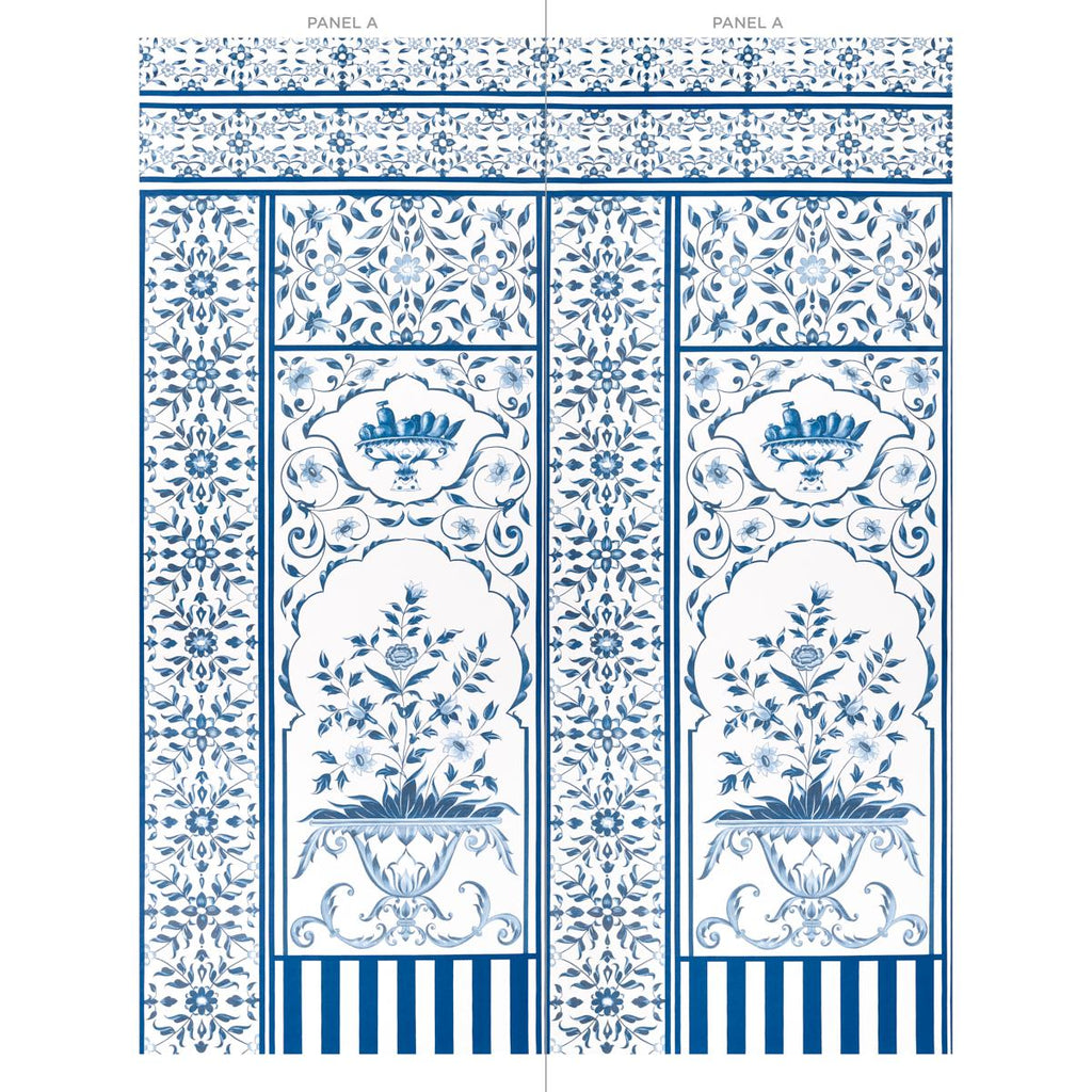 Schumacher Mughal Garden Panel A Blue Wallpaper