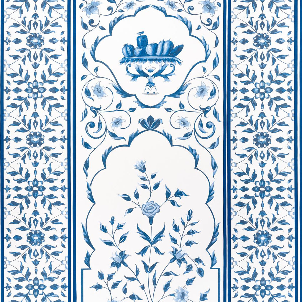 Schumacher Mughal Garden Panel A Blue Wallpaper