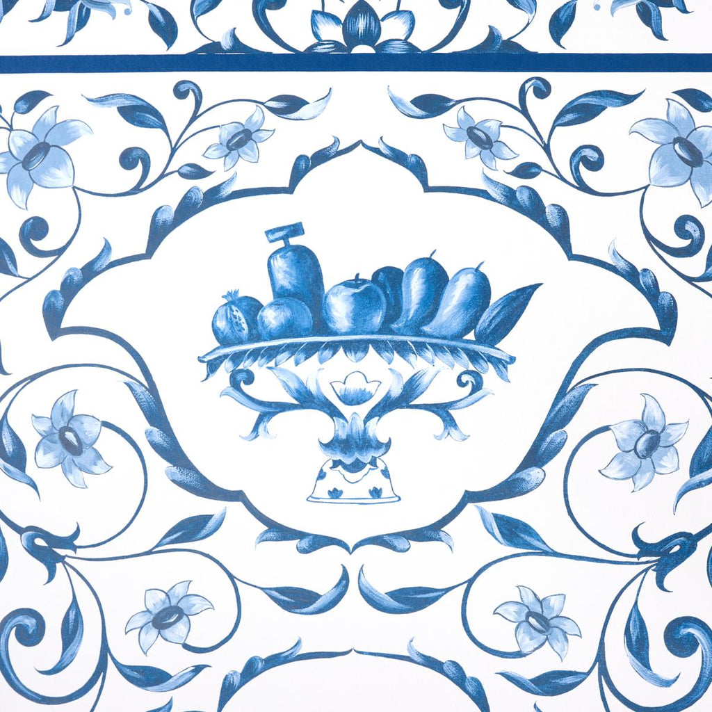 Schumacher Mughal Garden Panel A Blue Wallpaper