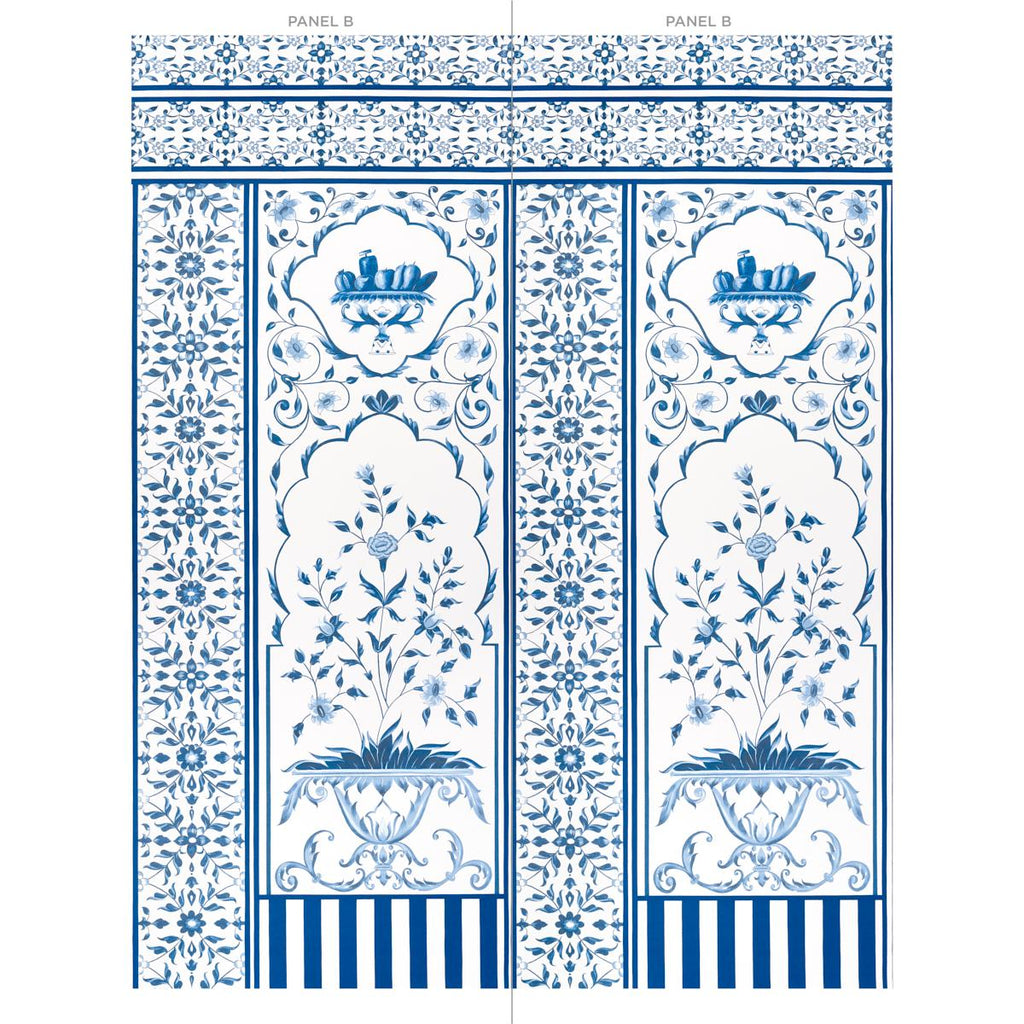 Schumacher Mughal Garden Panel B Blue Wallpaper