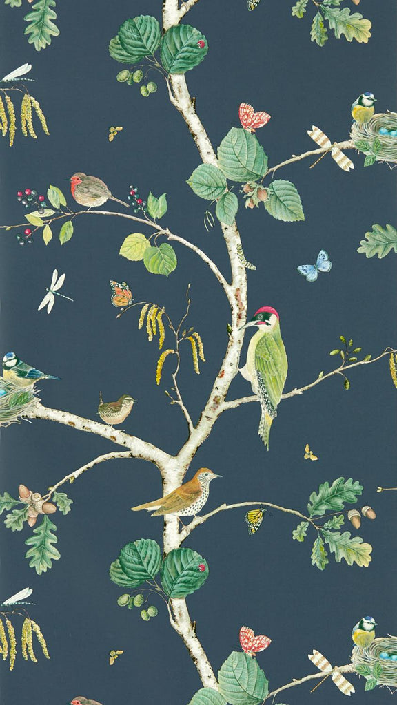 Sanderson Woodland Chorus Charcoal Wallpaper