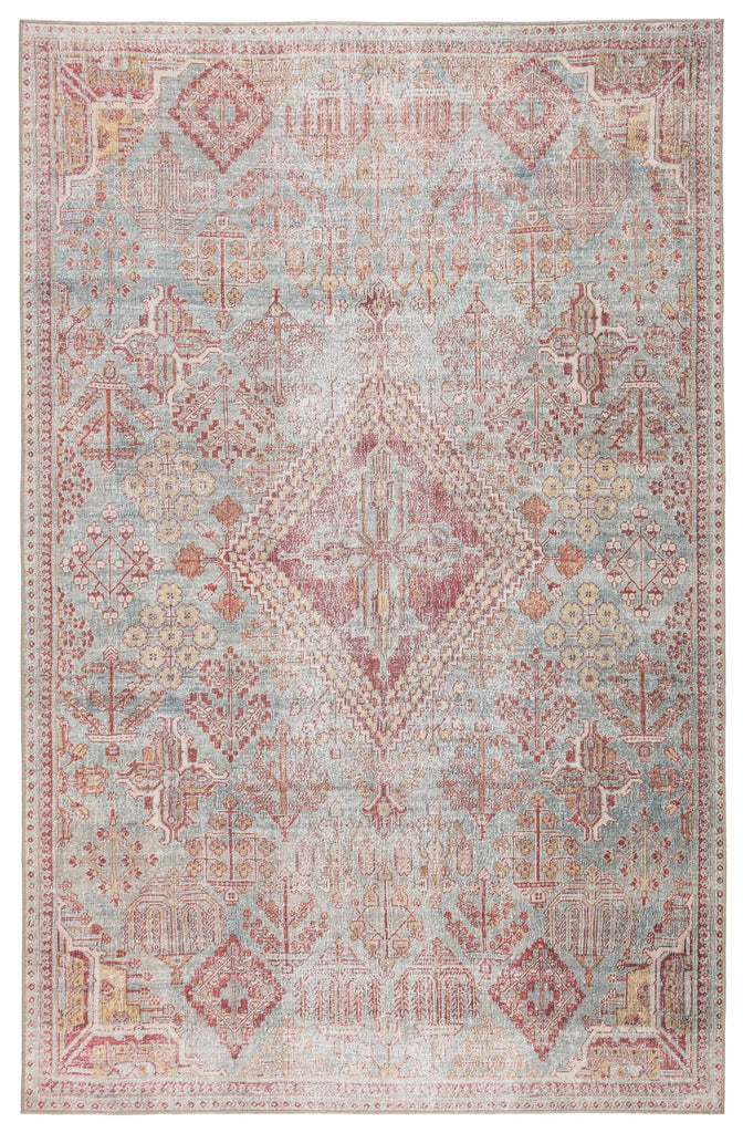 Jaipur Living Kendrick Indoor/ Outdoor Medallion Sky Blue/ Pink Runner Rug (2'6"X7'6")