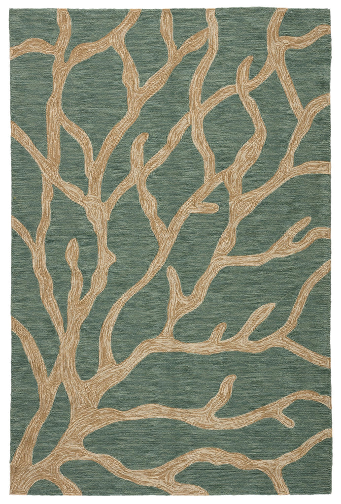 Jaipur Living Coral Indoor/ Outdoor Abstract Teal/ Tan Area Rug (3'6"X5'6")